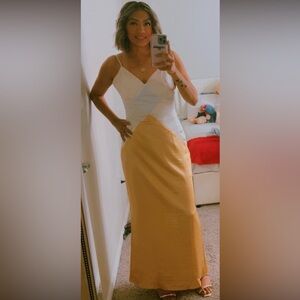 Elegant Backless White and Yellow Dress